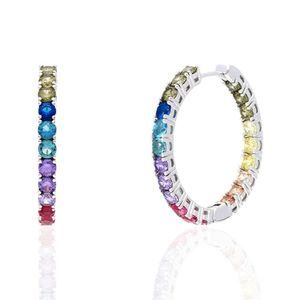 New 925 sterling silver earrings hoops rainbow gemstones in and out